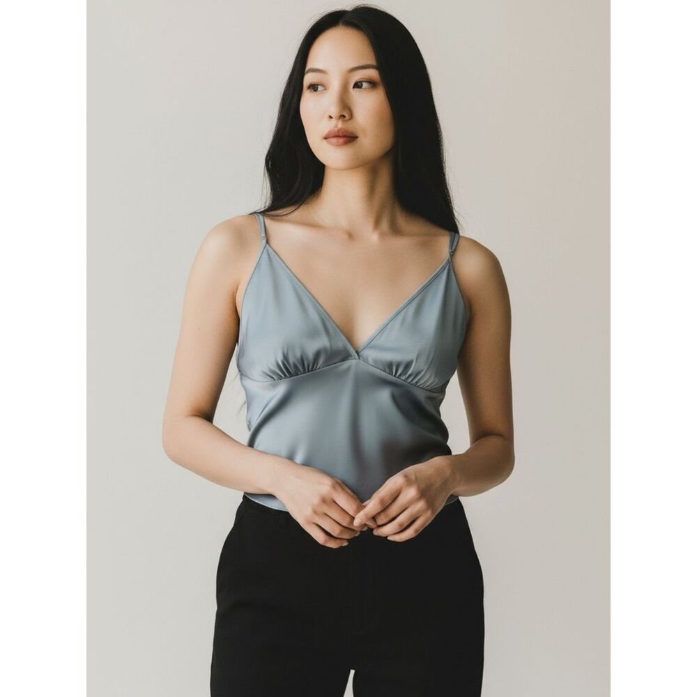 La Vie En Rose Satin Top in Slate Teal